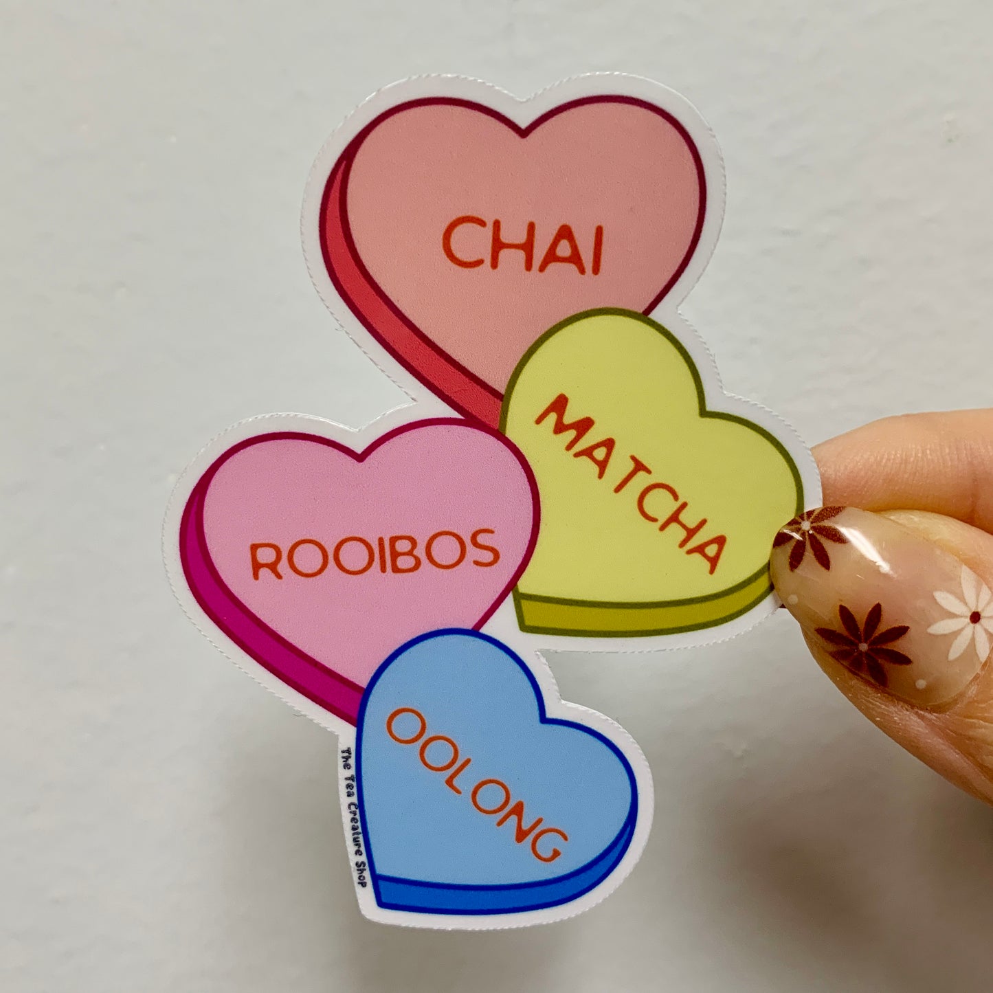 Tea Conversation Hearts Vinyl Sticker